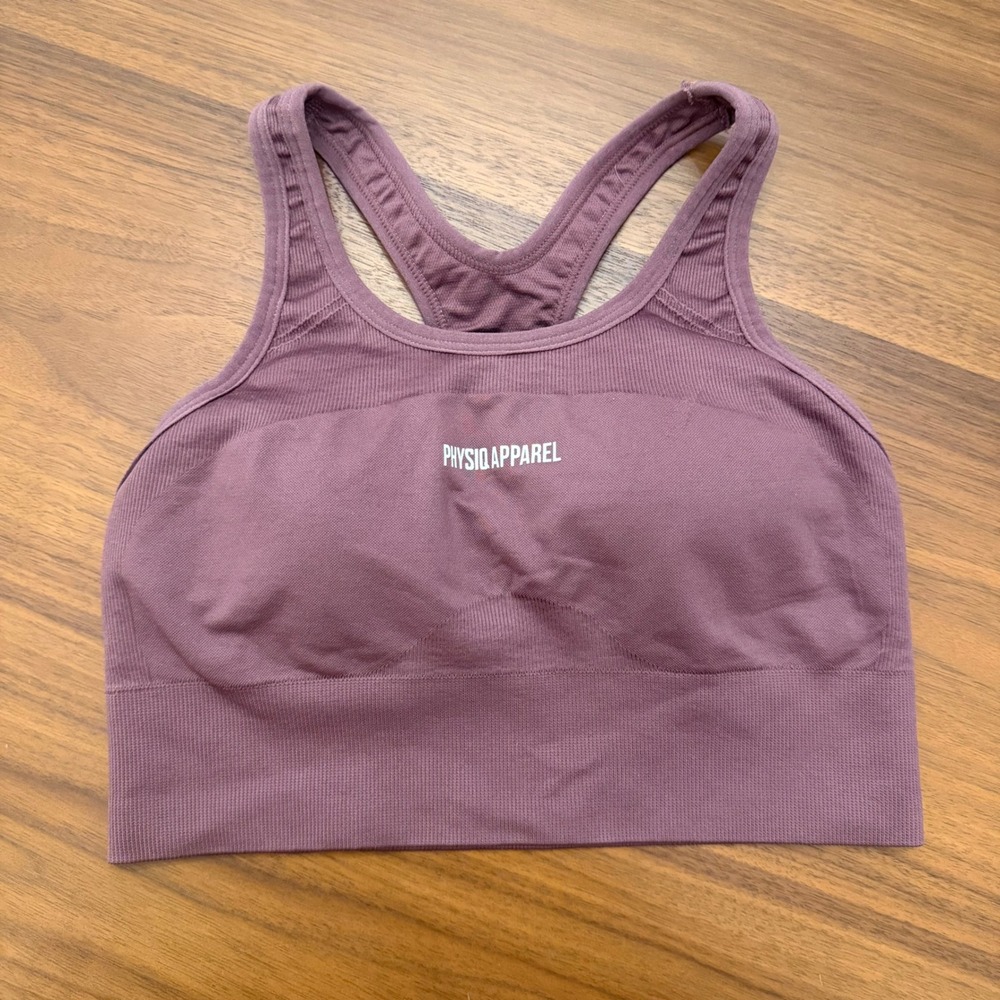 Physiq Apparel Womens Seamless Racerback Sports Bra Mauve Purple Size Small